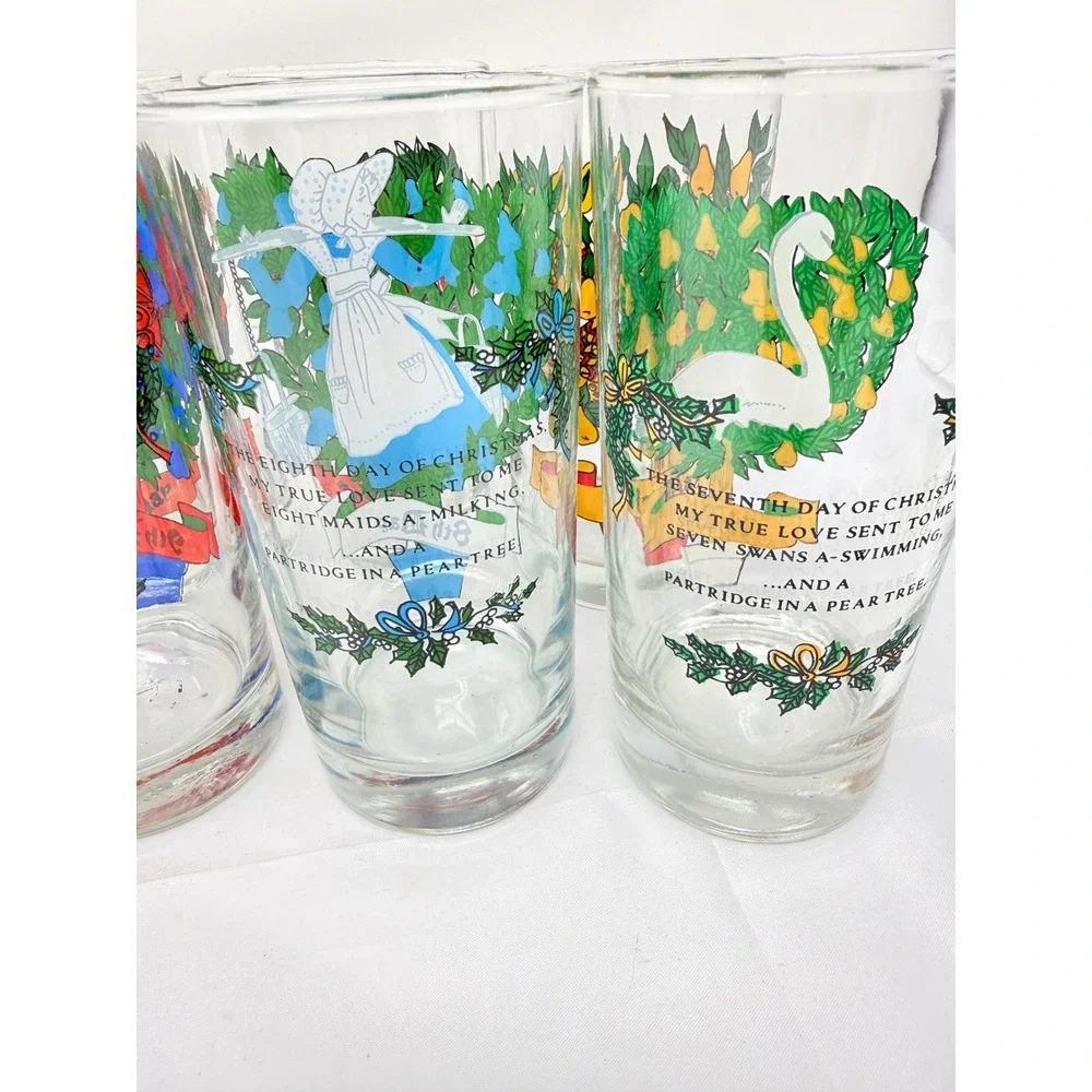 Vintage 12 Days of Christmas Indiana Glass USA Water Tumbler 12oz Entire set